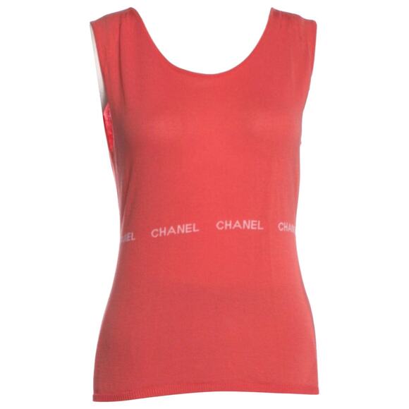 Cute Chanel Coral pink Logo Printed Sleeveless Top M sz - Picture 1 of 13